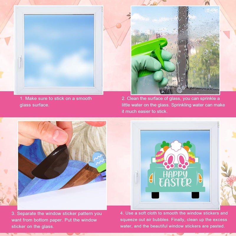 Whaline 9 Sheets Easter Cartoon Window Cling Stickers Colorful Bunny Rabbit Bird Egg Reusable Window Decals for Spring Party Home Classroom Decoration - Image 3